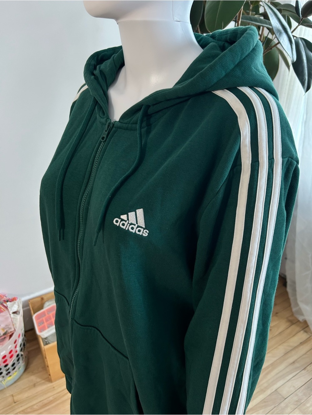 Adidas Unisex Forest Green Zip Hoodie Jacket - Picture 2 of 4